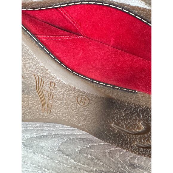 Dansko Loralie Shoes Womens 39 US 8 Mary Janes Wedge Red Burnished Leather Boho - Picture 9 of 9